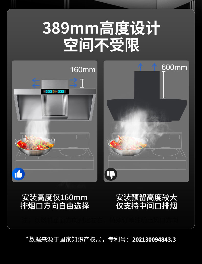 馳能變頻油煙機高度設計對比