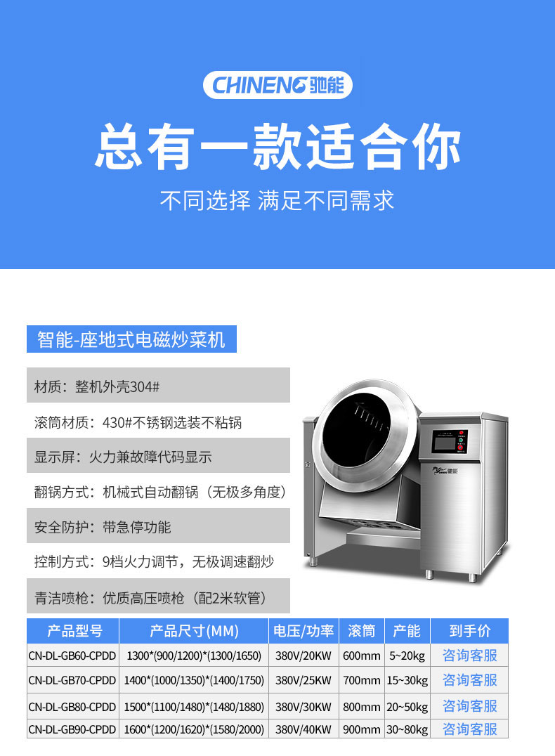馳能炒菜機產品參數1